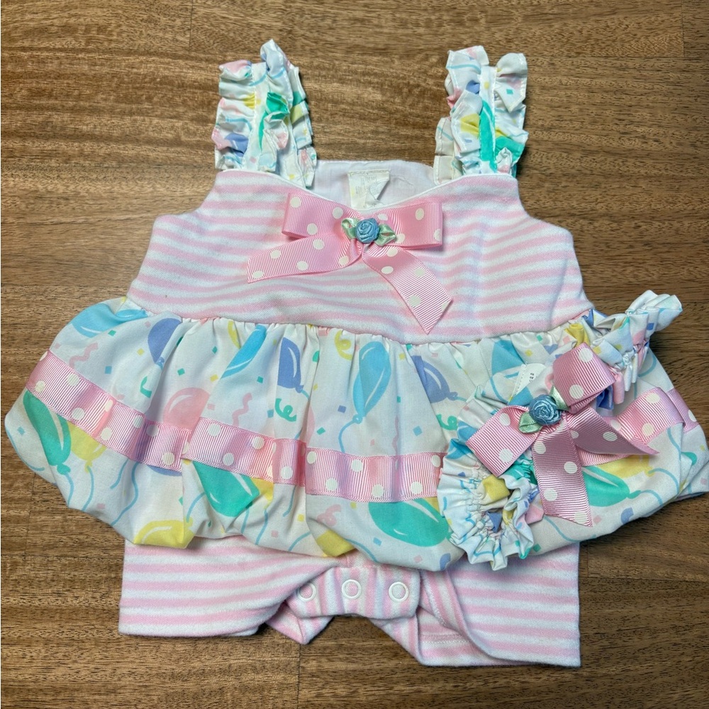 Vintage 1st Birthday baby girl outfit Pink and White Striped Baby Dress with Bow